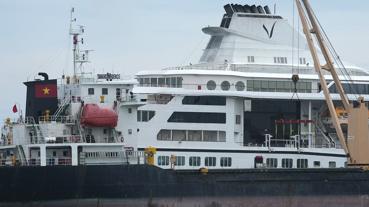 Close-up view of MV Odyssey in Cambodia