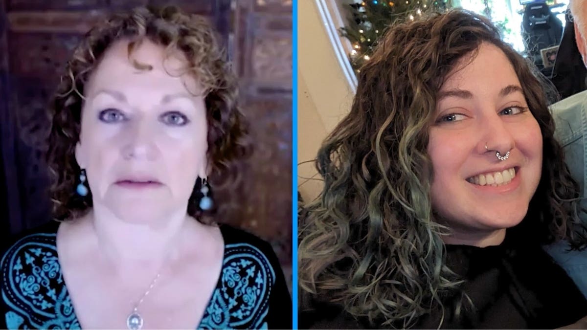 A split image of two women