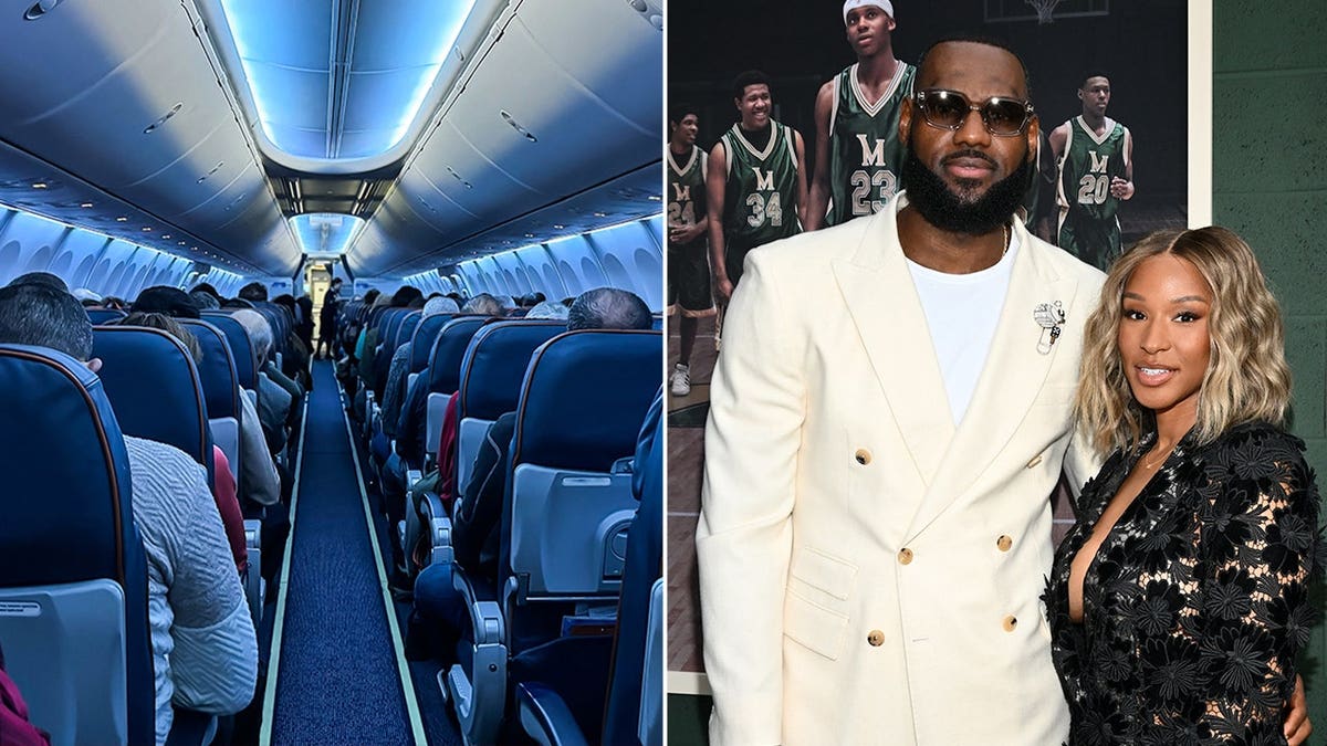 A plane cabin split with Lebron and Savannah James.