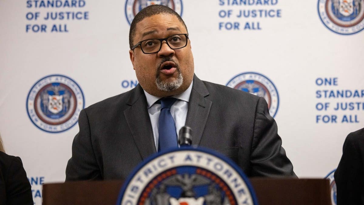 Manhattan District Attorney Alvin Bragg speaks at a press conference.
