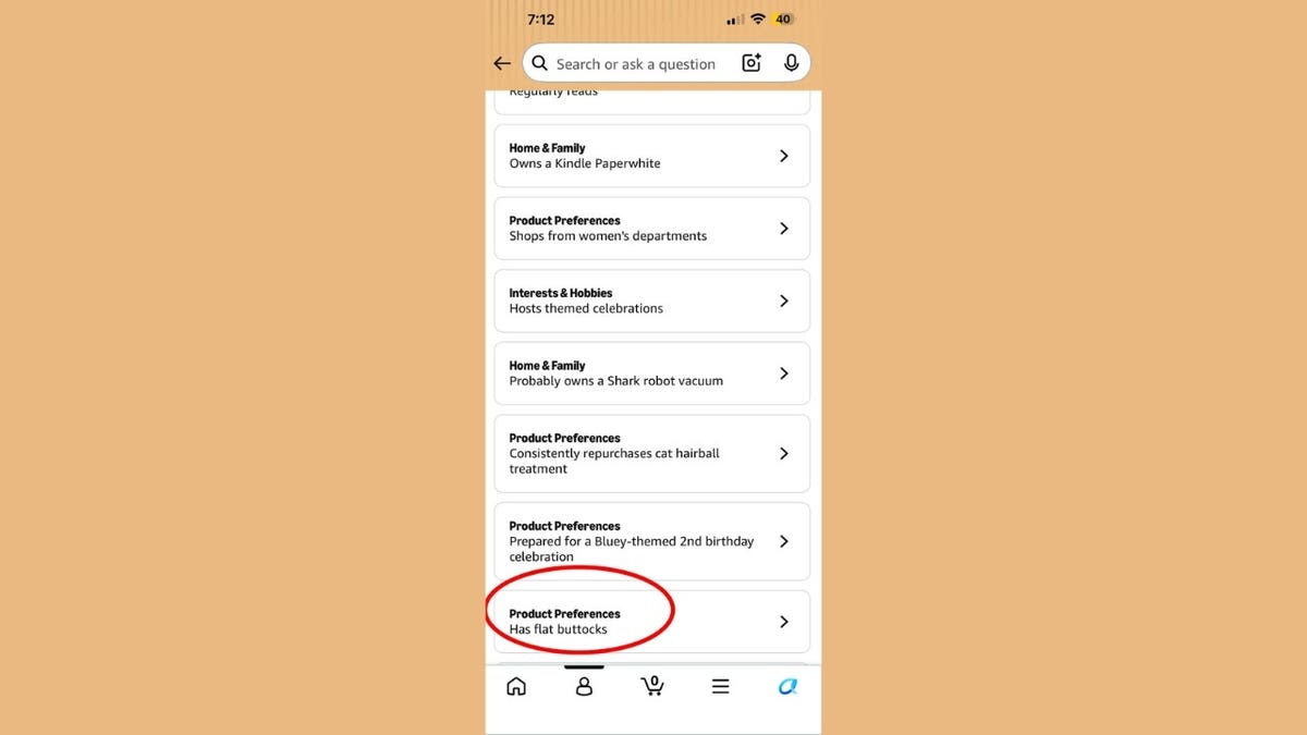 An Amazon About You page on mobile