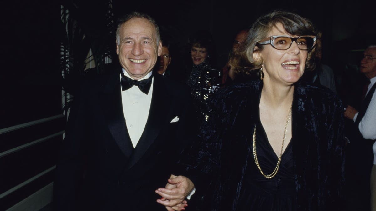 Mel Brooks and Anne Bancroft attend the 44th Golden Globe Awards at the Beverly Hilton Hotel.