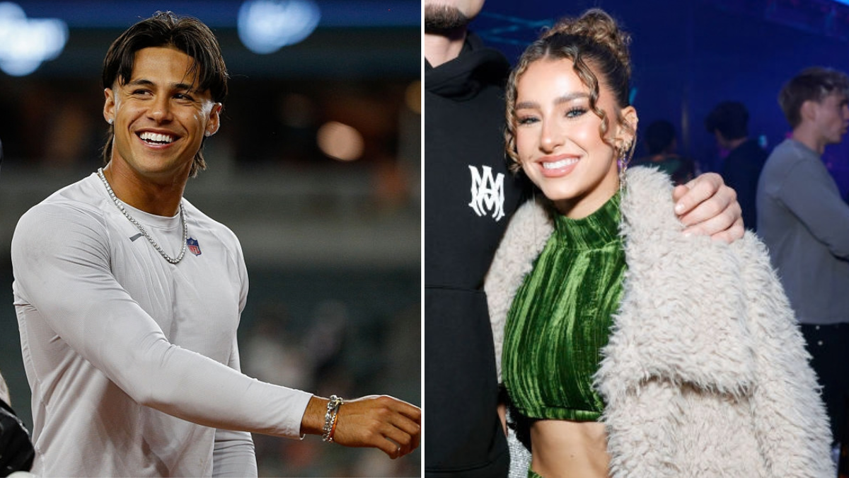side-by-side photo of Andrei Iosivas and Gia Duddy