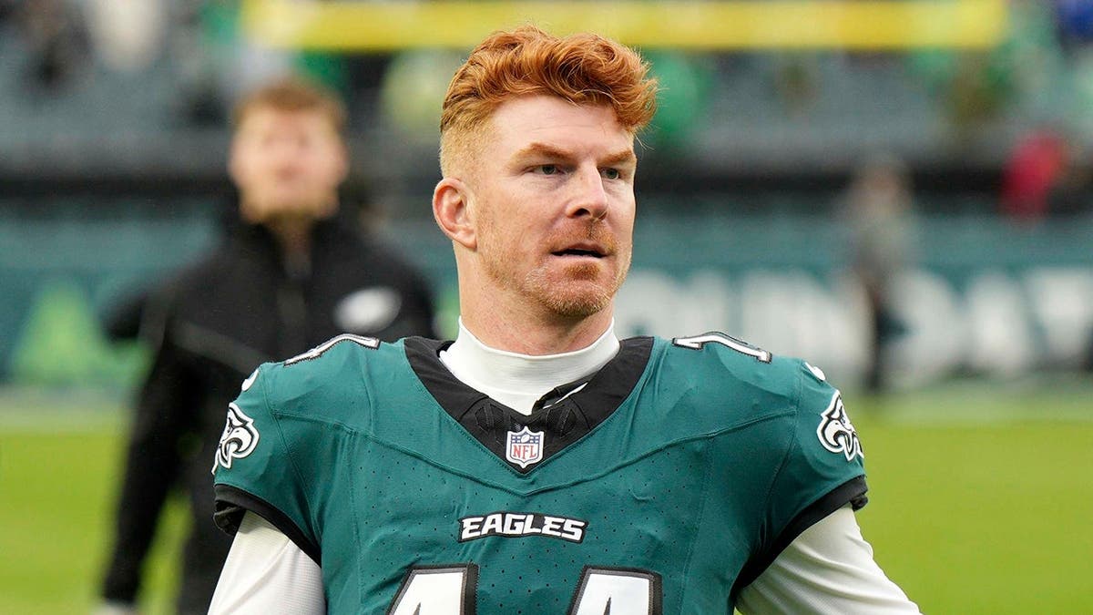Andy Dalton, Philadelphia Eagles quarterback, looks on during a game at Lincoln Financial Field.