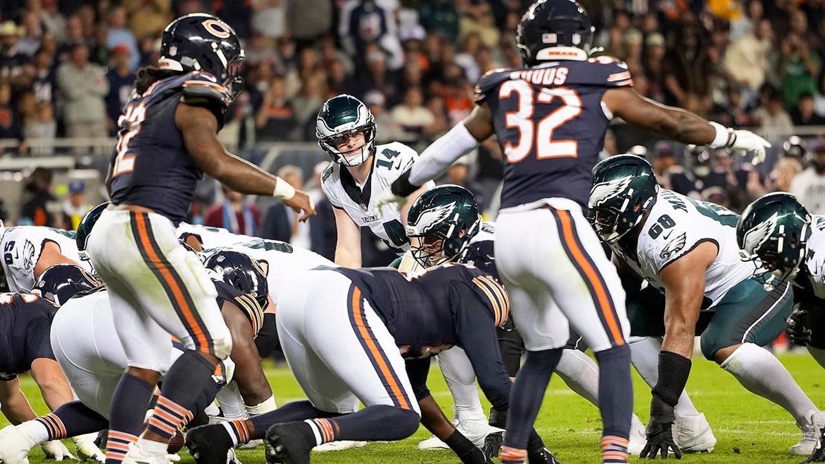 Andy Dalton prepares for the snap during an NFL game at Soldier Field.