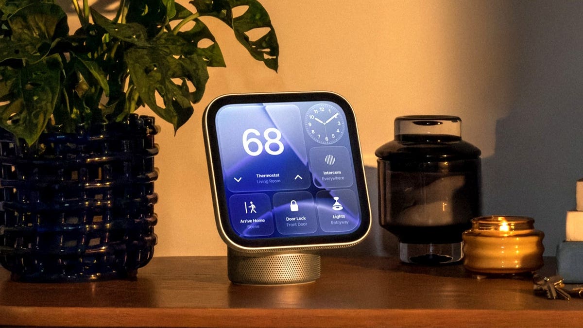 An Apple HomeView sits on a table.