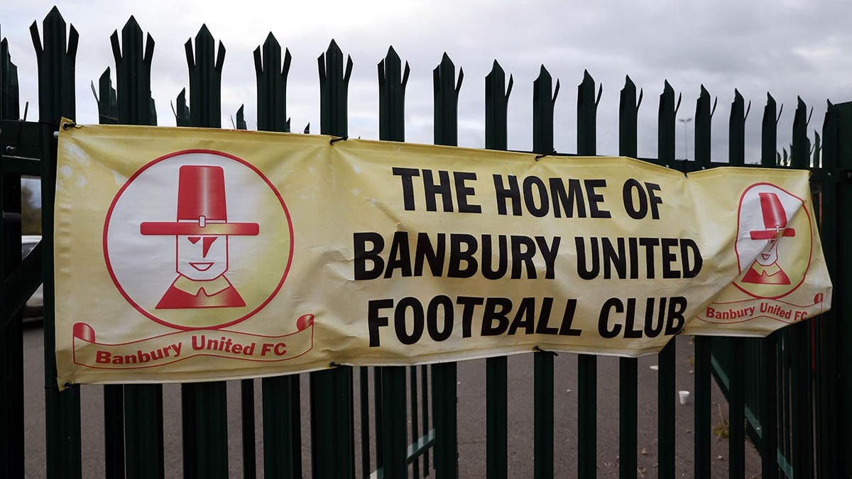 A sign displayed at Spencer Stadium during an Emirates FA Cup match.