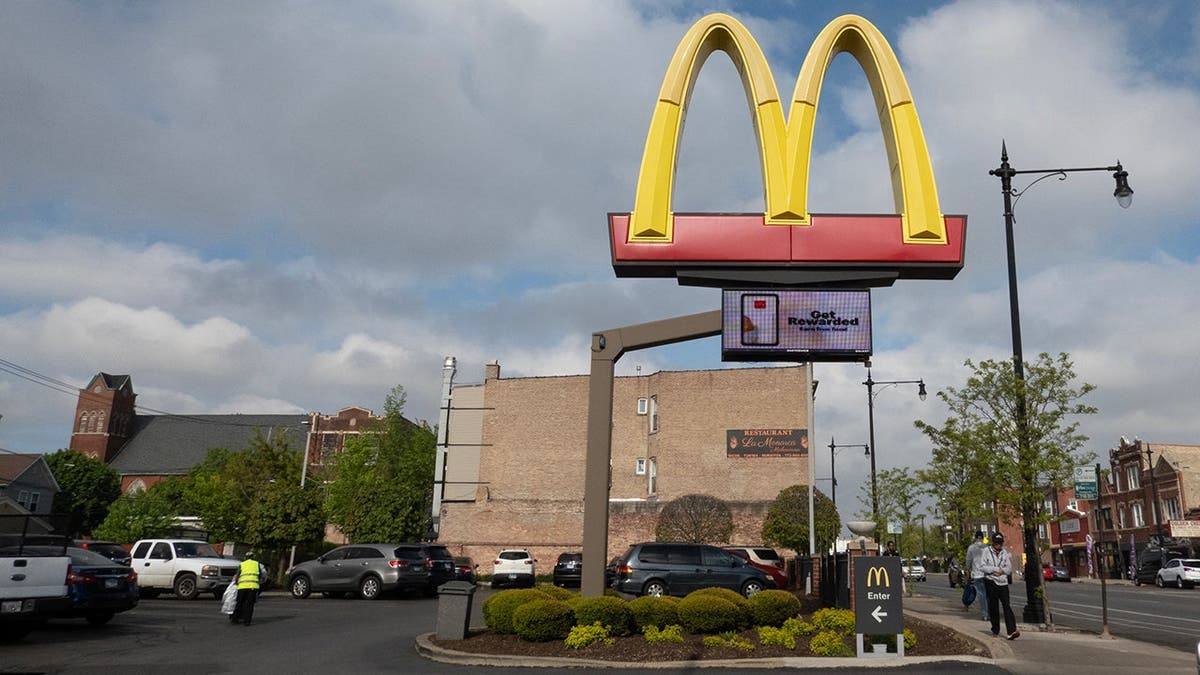 People in front of a McDonald's restaurant in Chicago.