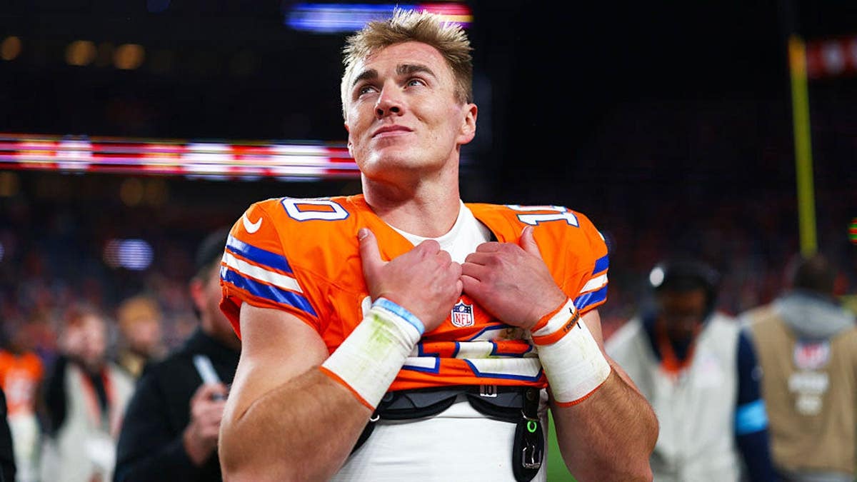 Bo Nix reacts after the Denver Broncos beat the Seattle Seahawks in overtime.