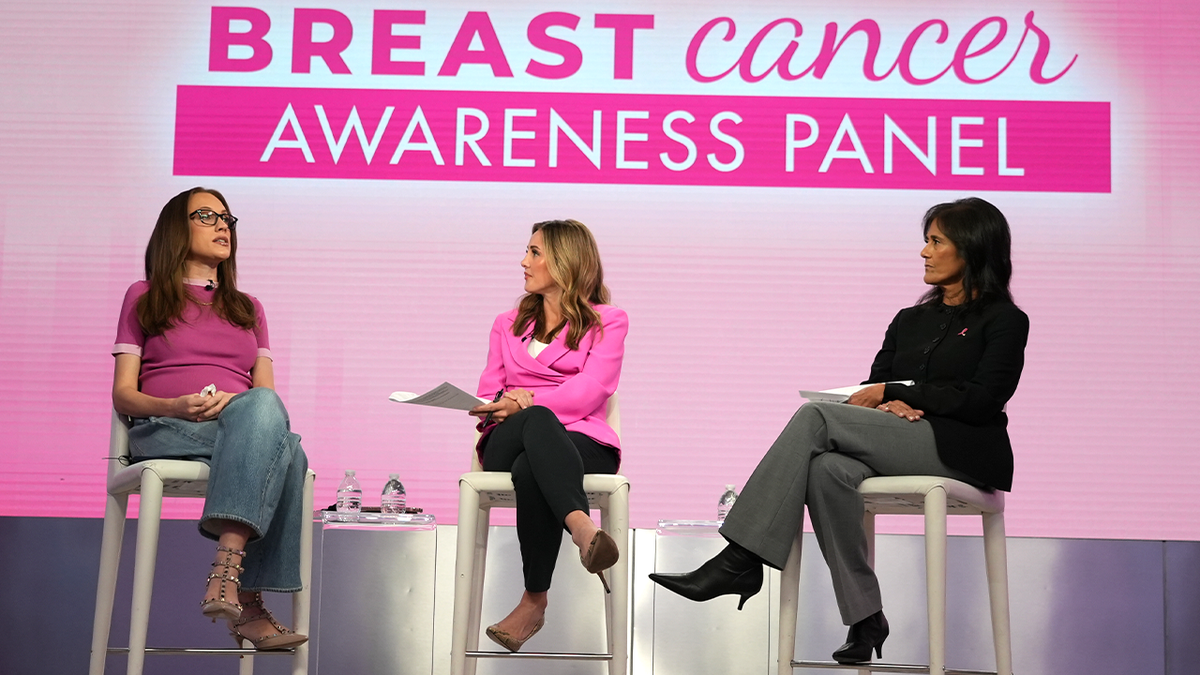 Kat Timpf, Dr. Priya Malhotra and Taylor Riggs appear together at breast cancer awareness panel.