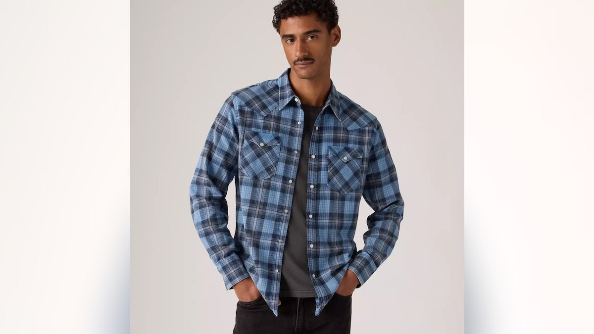 This flannel shirt comes in plaid, denim and solid colors.