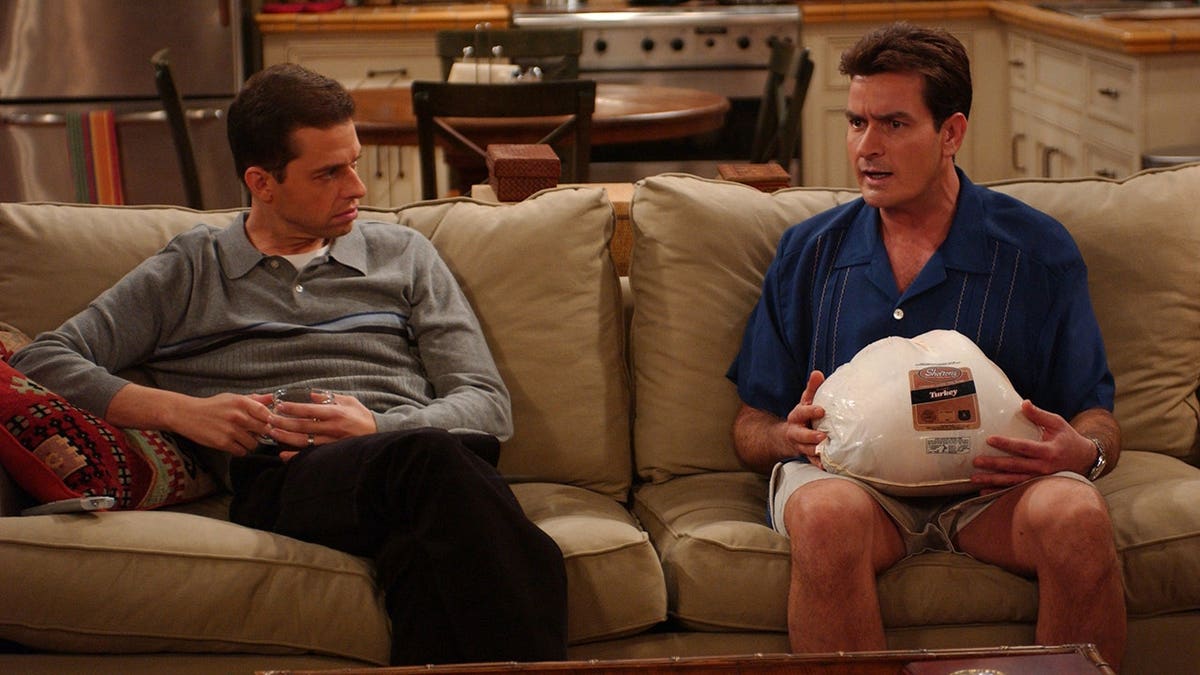 Charlie Sheen and Jon Cryer on an episode of "Two and a Half Men"