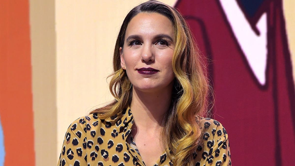 Christy Carlson Romano speaks at the Disney+ Pavilion in Anaheim, Calif.