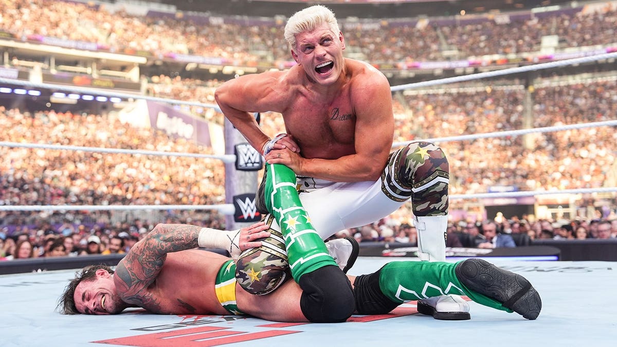 Cody Rhodes wrestles CM Punk during SummerSlam at U.S. Bank Stadium.