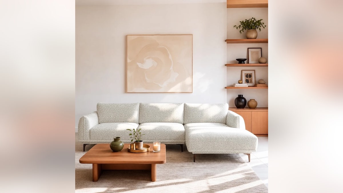 The boucle fabric is soft and adds visual interest to this couch.