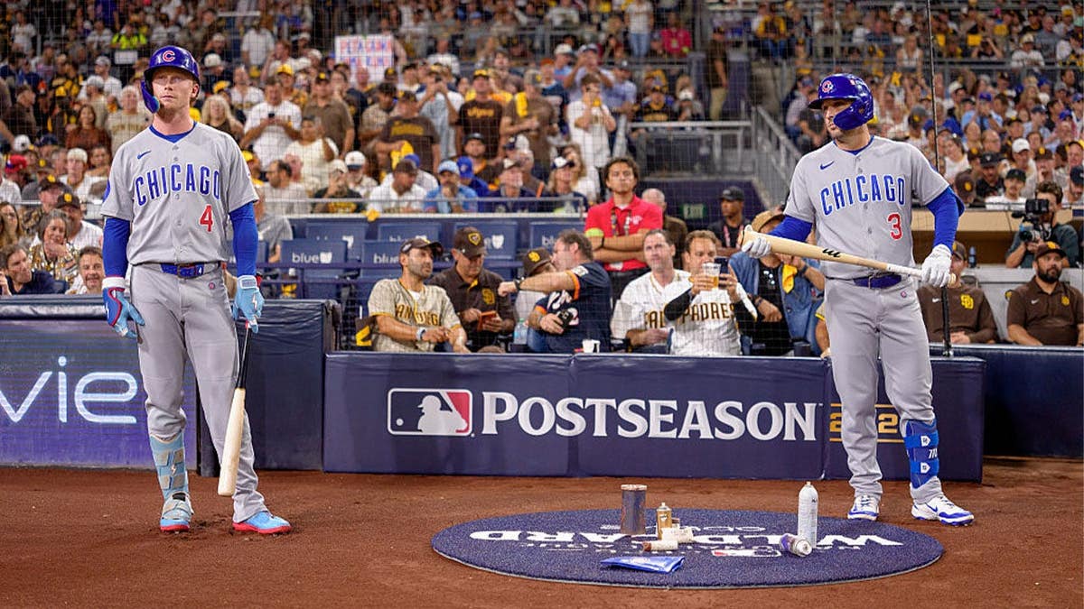 Alex Bregman #3 and Pete Crow-Armstrong #4 of the Chicago Cubs