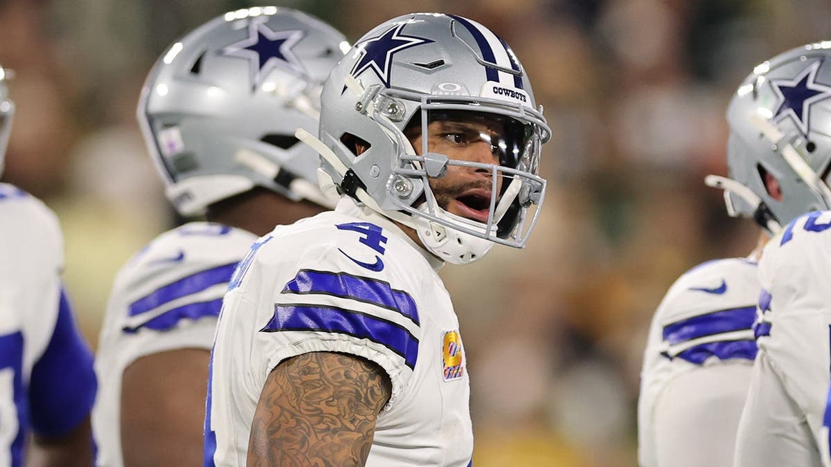 Dak Prescott reacts during the second quarter of a Dallas Cowboys game against the Green Bay Packers.