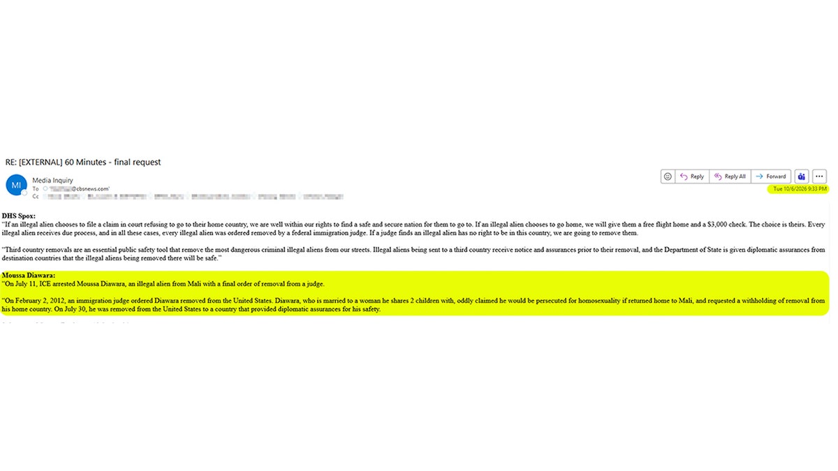 DHS email to CBS News, 60 Minutes