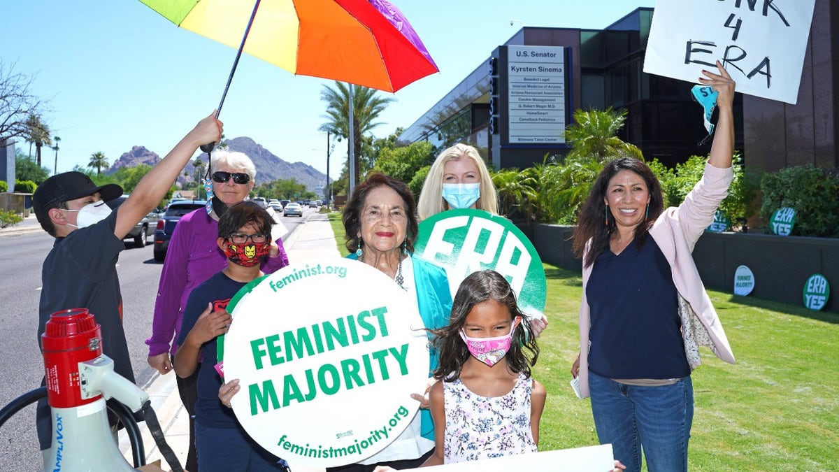 Dolores Huerta attends protest.