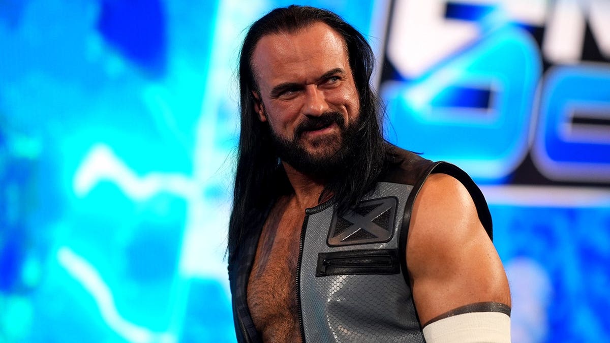 Drew McIntyre looks toward the ring during SmackDown at PPG Paints Arena.