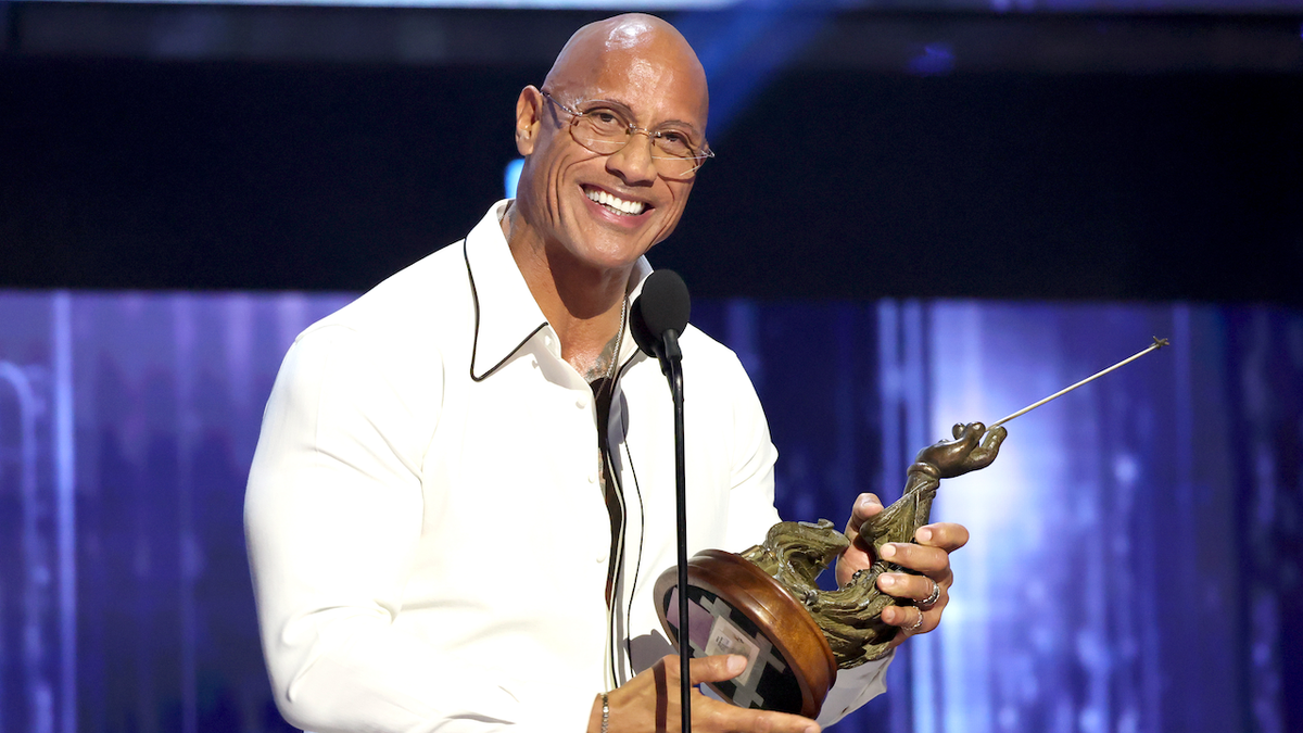 Dwayne Johnson speaks onstage at the Disney Entertainment Showcase in Anaheim, California.