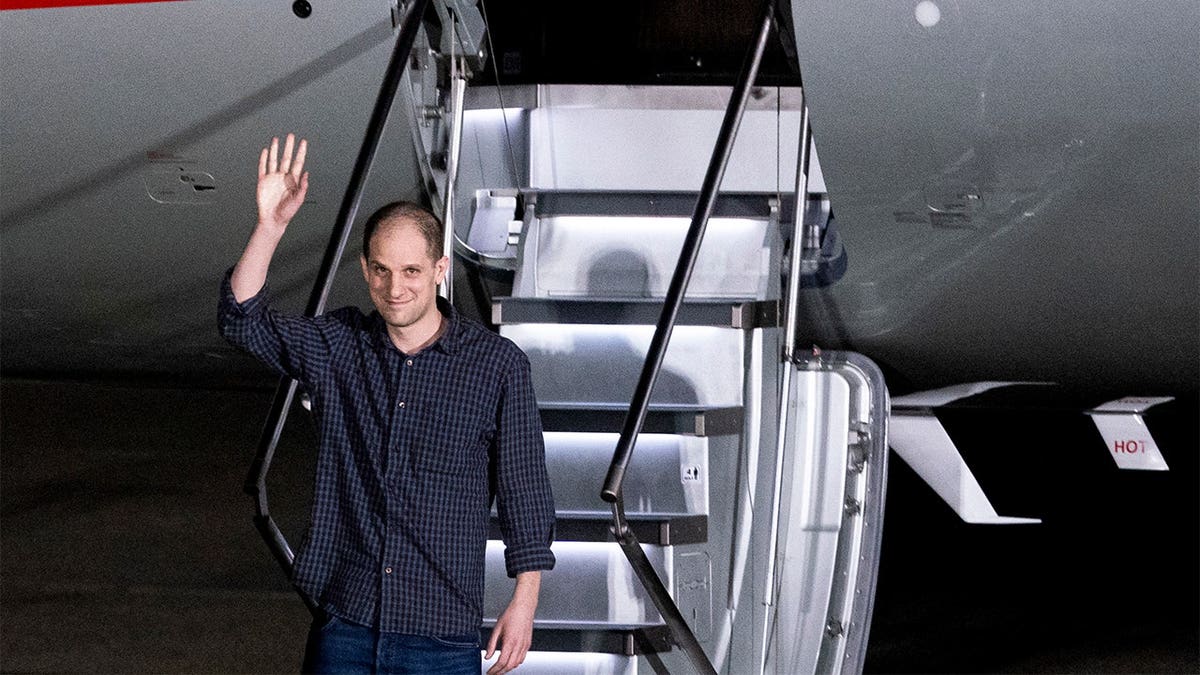 Evan Gershkovich arrives at Joint Base Andrews in Maryland.