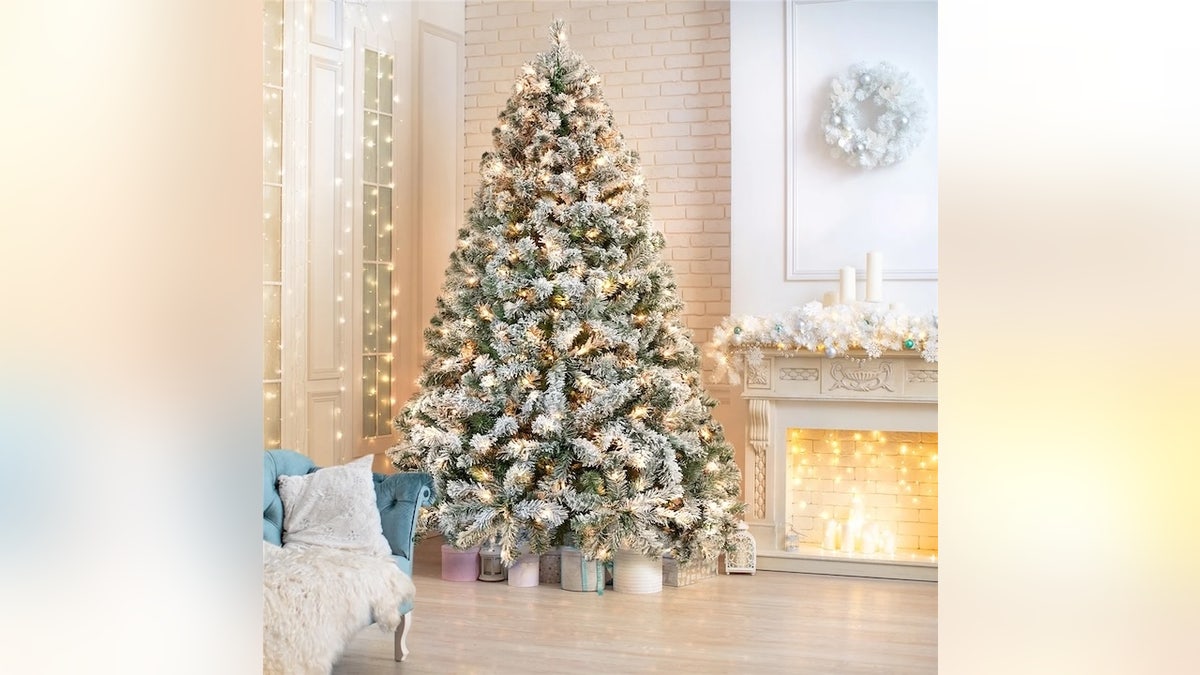 A flocked tree requires little decorations to look beautiful in your home.