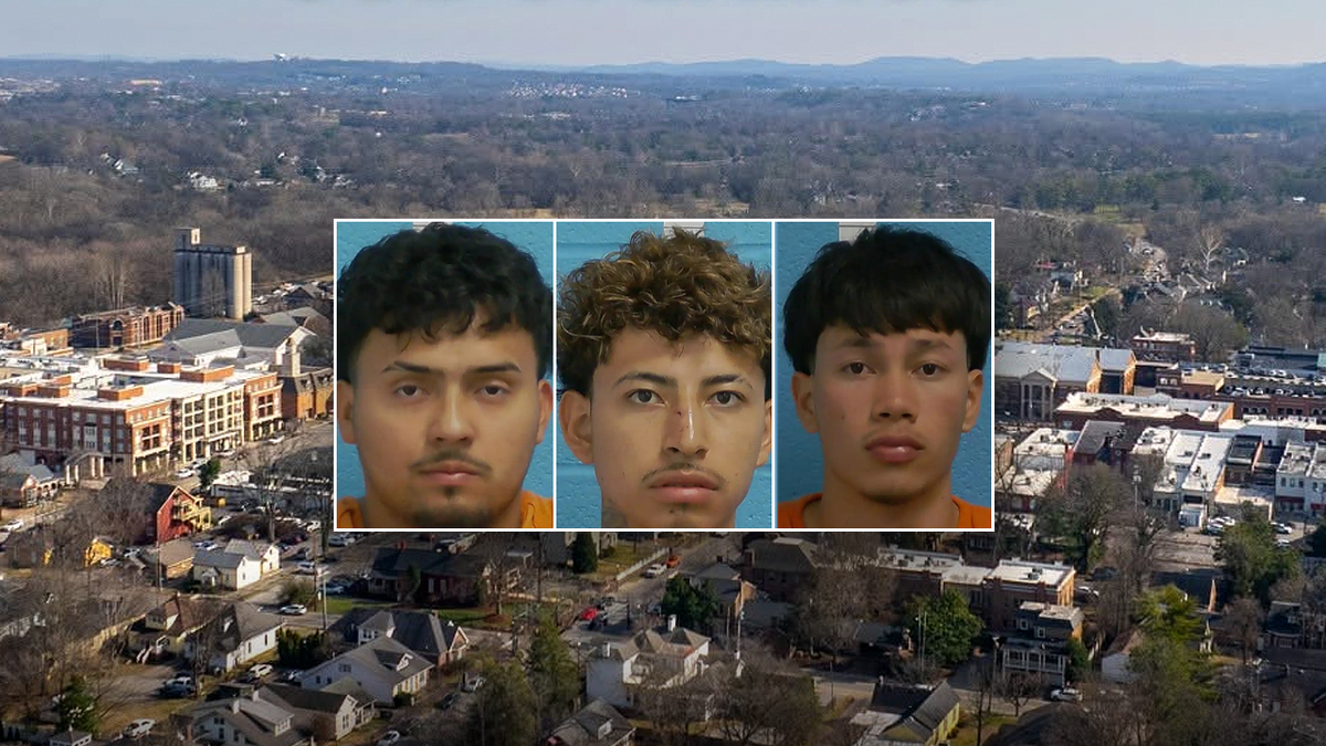 Scenic view of Franklin, Tennessee, alongside booking photos of Ivan Lagos-Espinoza, Jose Paiz-Godoy and Rubel Rodriguez-Lisa