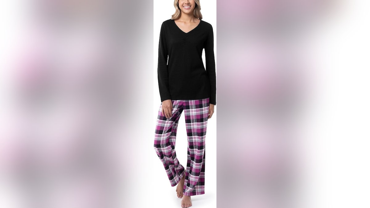 The waffle-knit shirt can add warmth on chilly nights.