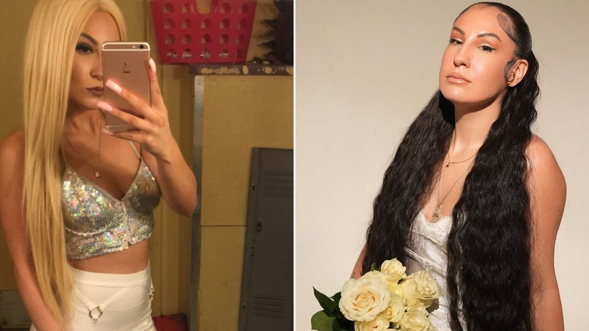 Hannah Hirsh in a before-and-after comparison showing her during her time in the sex industry on the left and after reconnecting with God on the right.
