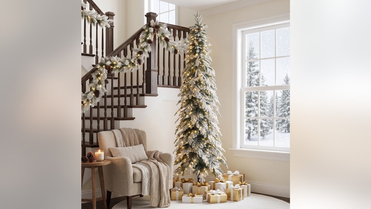 A slim artificial tree is perfect for tight corners and small rooms.