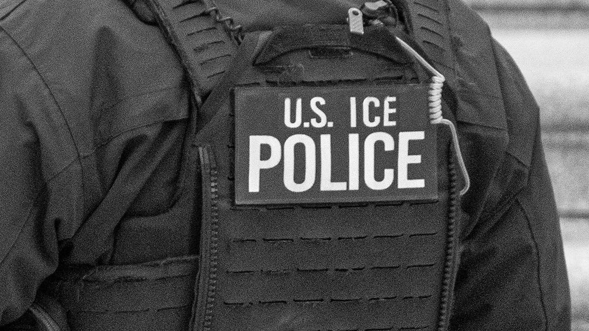 ICE officer stands in uniform.