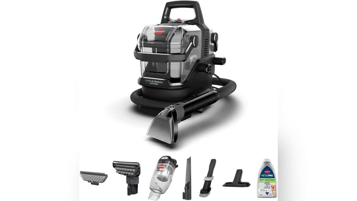 Different vacuum heads clean carpets, crevices and pet hair. 