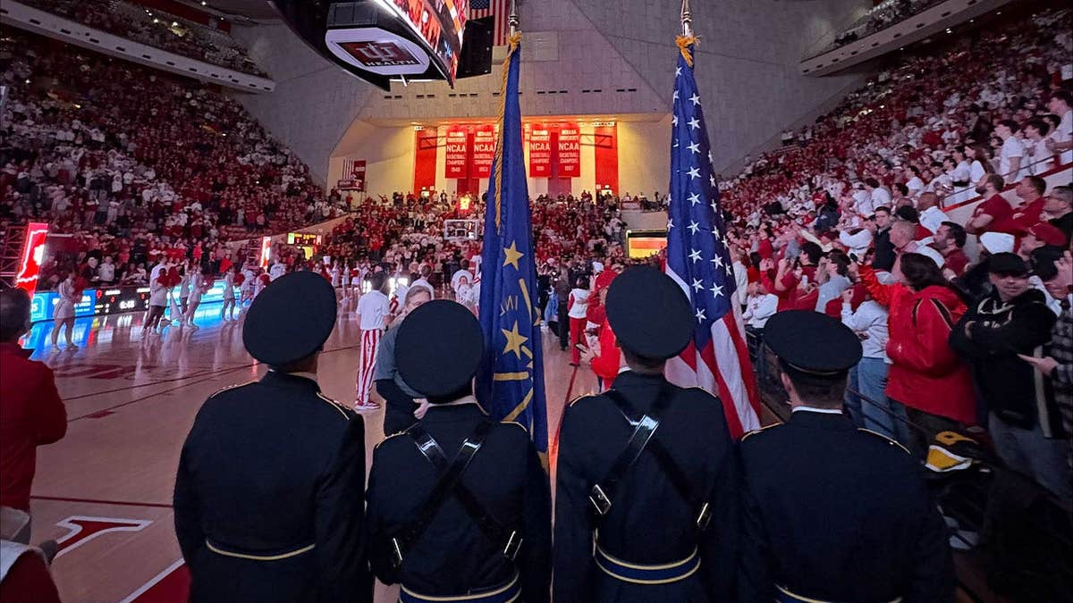 The military has an undeniable presence at Indiana University athletic events.