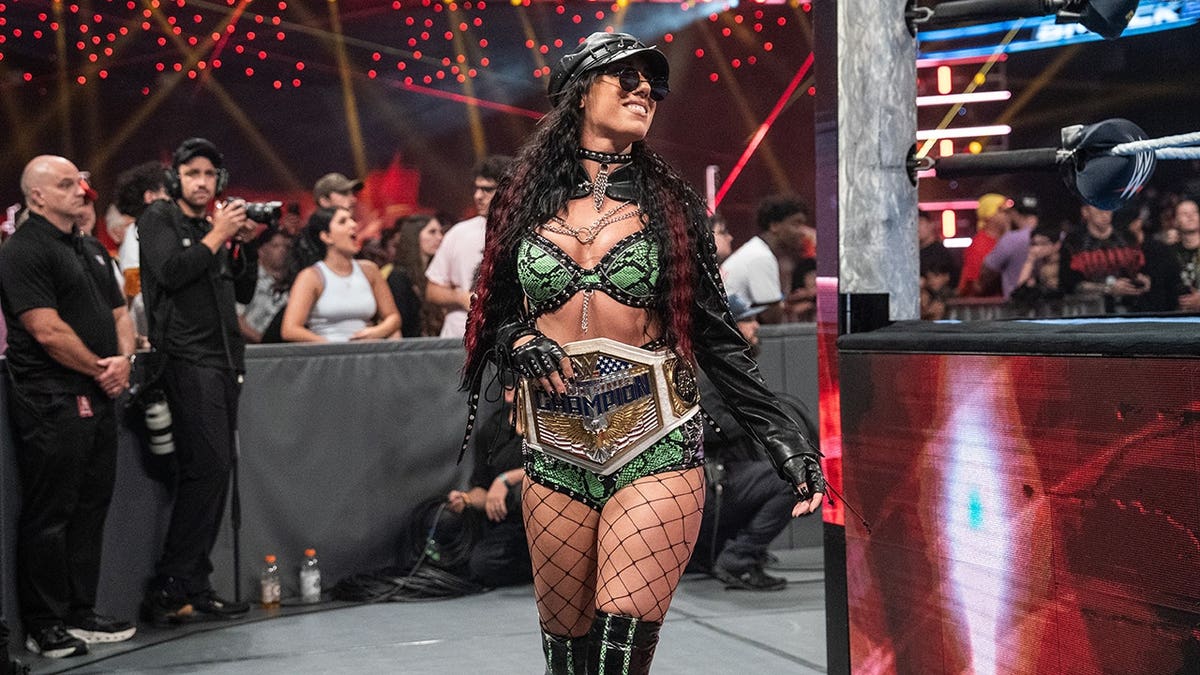 Jacy Jayne, WWE Women's United States Champion, makes her entrance during SmackDown.