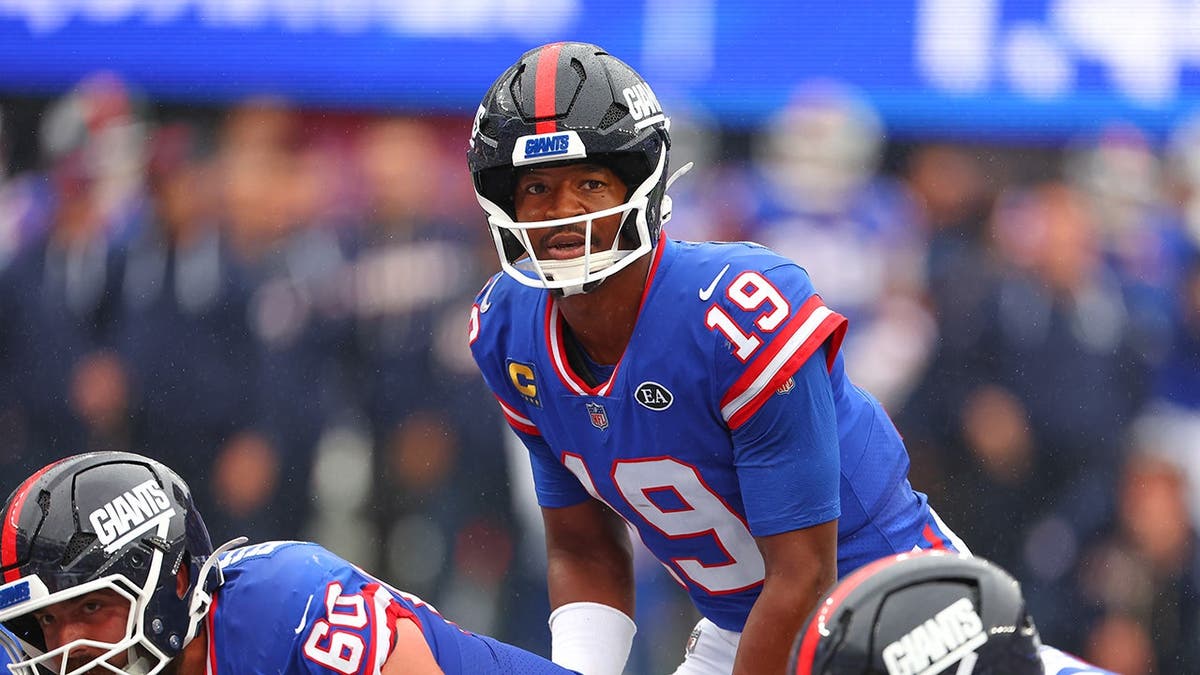 Jameis Winston stands on the field during a game at MetLife Stadium.
