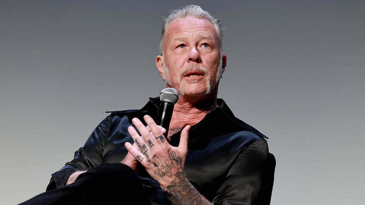 James Hetfield speaks at the Metallica Saved My Life premiere in New York City.