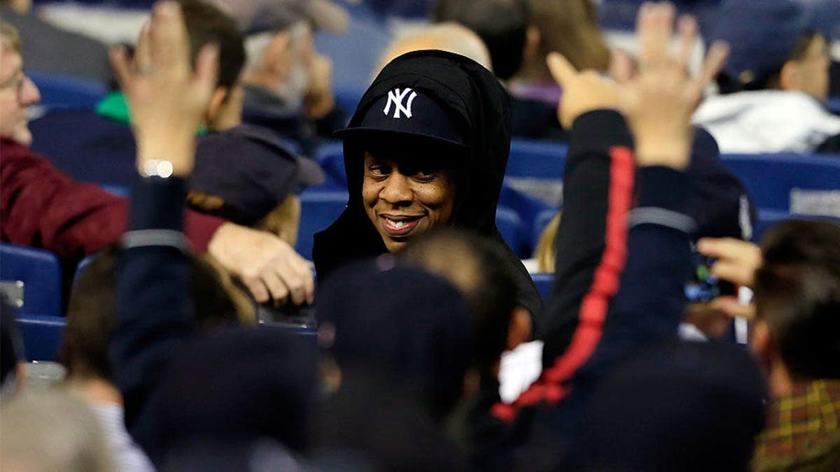 Rapper Jay-Z attends a game between the New York Yankees and the Baltimore Orioles