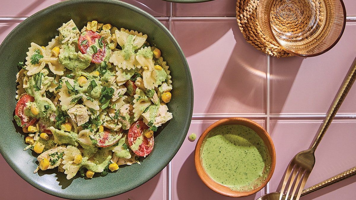 Jenn Lueke recipe for pesto lime pasta salad.