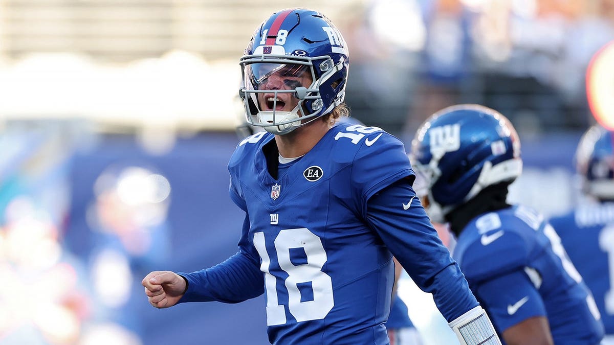 J.J. McCarthy reacts after a play during a game at MetLife Stadium.