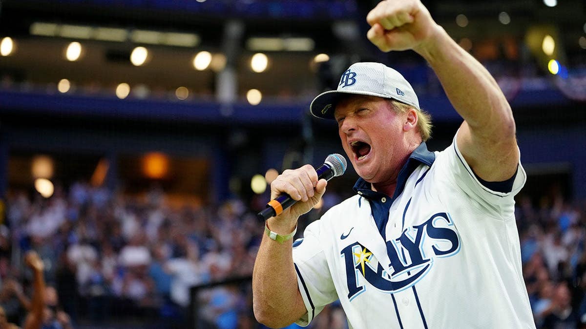 John Gruden gives the play ball call at Tropicana Field.