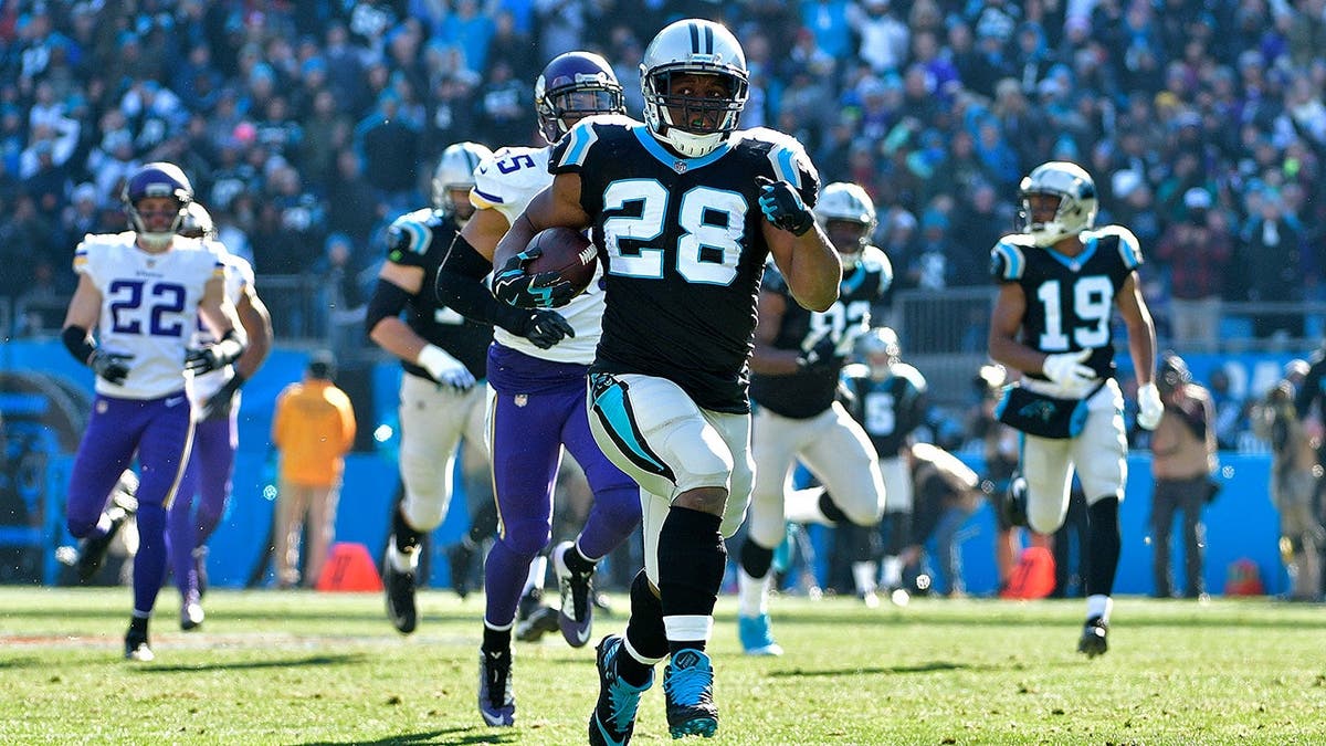 Jonathan Stewart runs for a touchdown against the Minnesota Vikings.