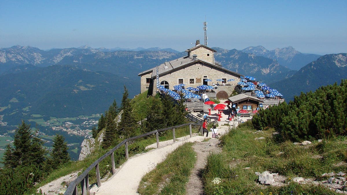 Kehlsteinhaus, or Eagle's Nest, stands on a mountainside near Berchtesgaden, Germany.