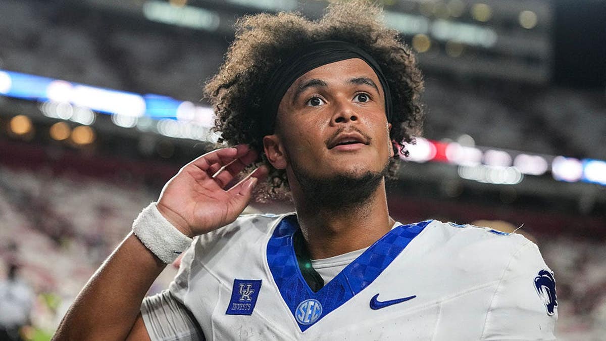Kenny Minchey #3 reacts after Kentucky defeats South Carolina at Williams-Brice Stadium.