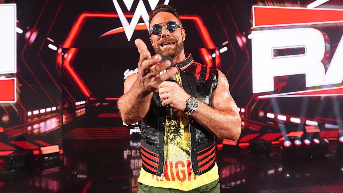LA Knight speaks during Monday Night Raw at Rocket Arena in Cleveland, Ohio.