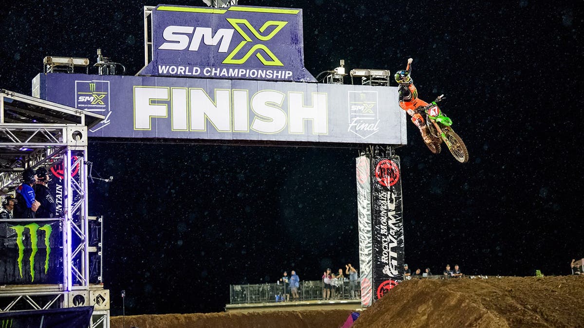 Levi Kitchen crosses the finish line