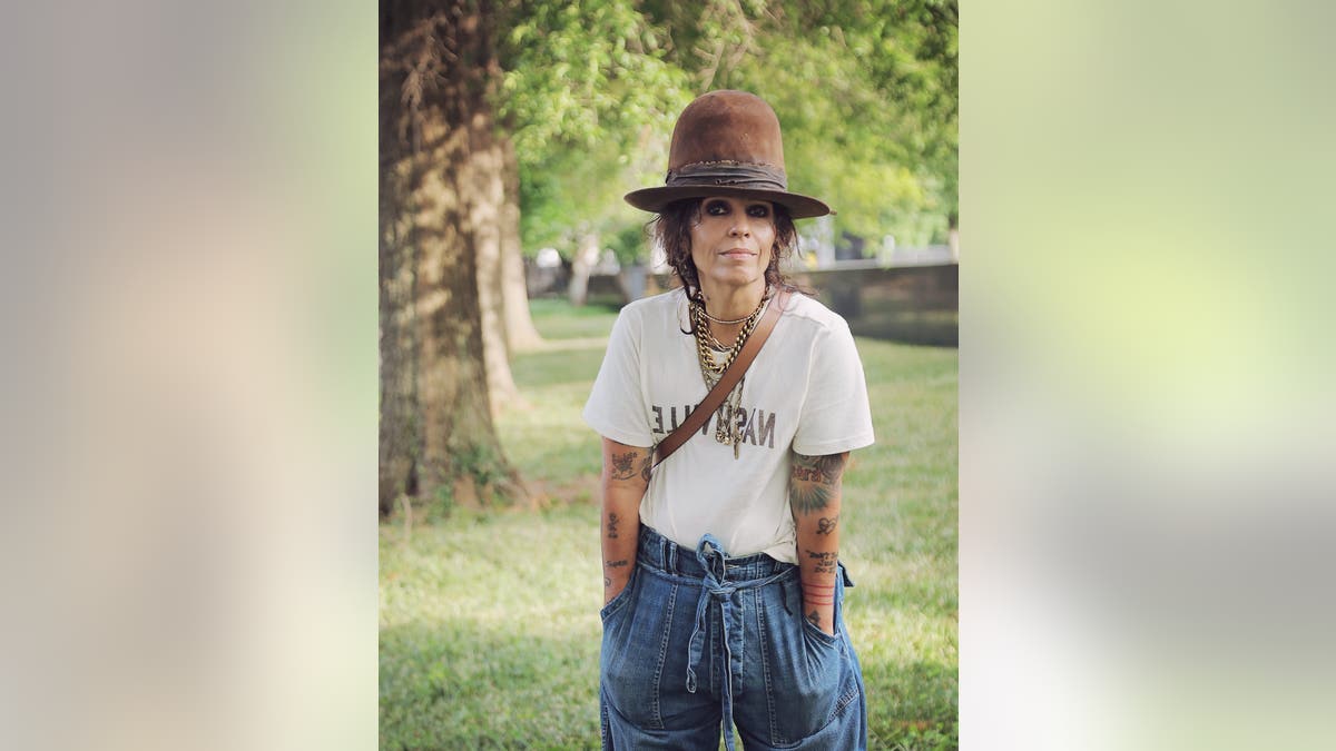 Linda Perry of 4 Non Blondes poses backstage at Nashville Pride 2025.