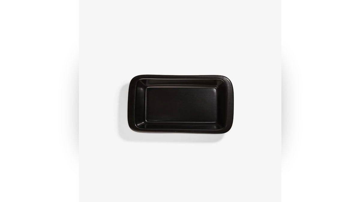 This ceramic loaf pan is safe for use in the dishwasher, microwave and freezer.