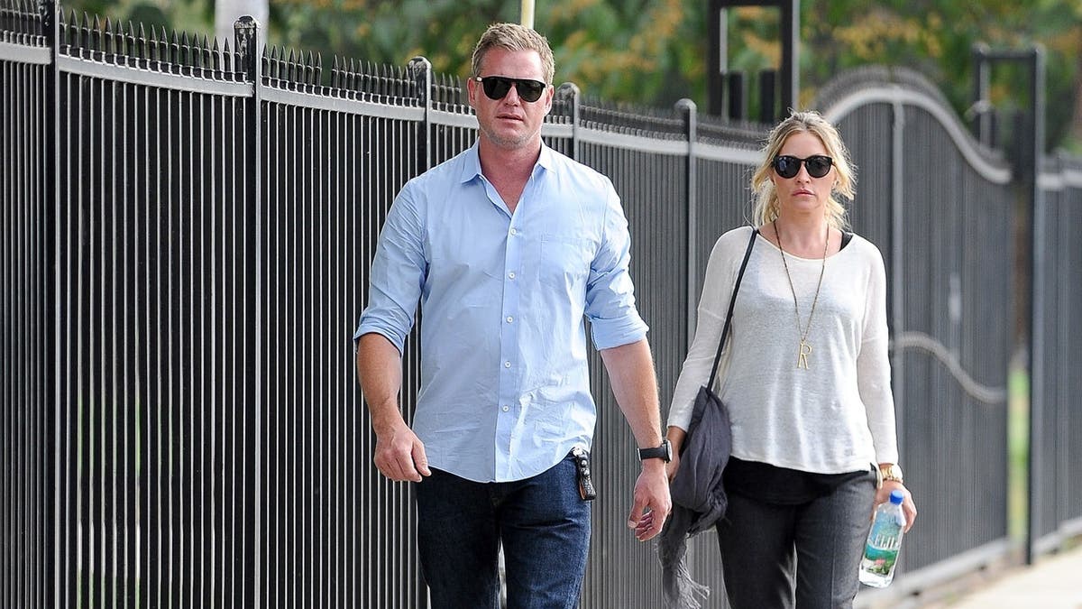 Eric Dane and Rebecca Gayheart stand together in Los Angeles.