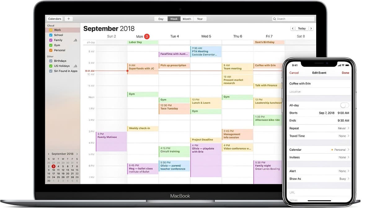 An Apple iCloud calendar